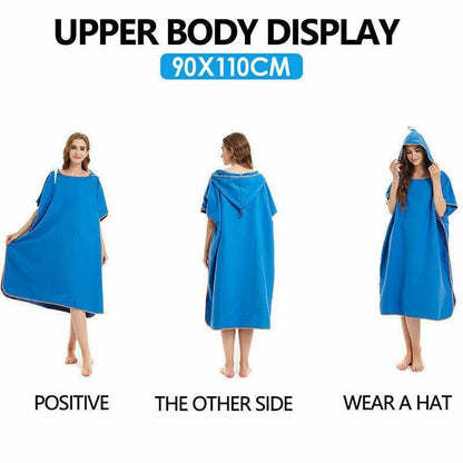 Adult Changing Robe Towel Bath Hooded Quick Dry Beach Towel Poncho Bathrobe - Grey