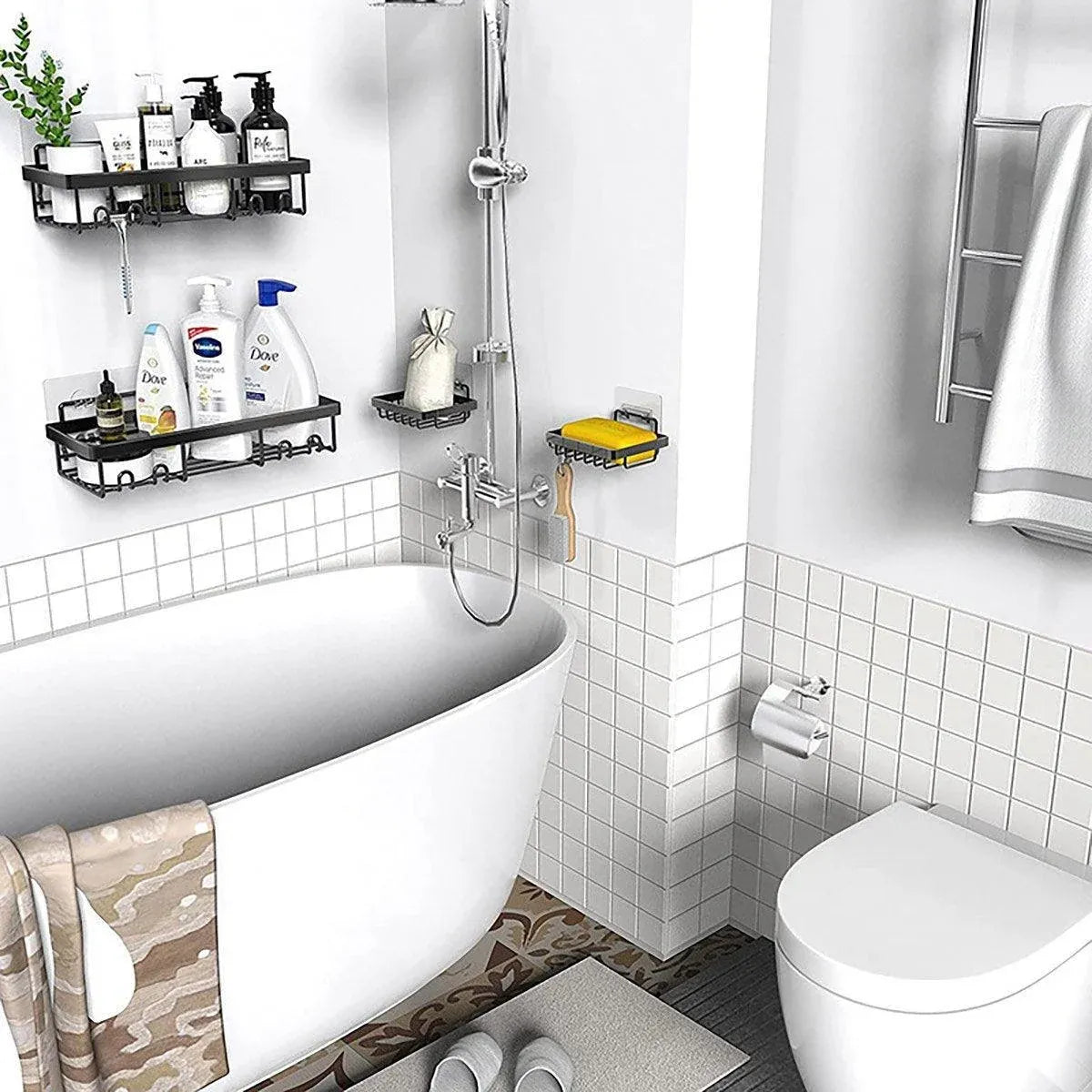 Perforation Free Bathroom Shelf Space Saving Storage Rack Organizer for Home Use