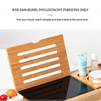 Bathroom Bamboo Bath Caddy Wine Glass Holder Table Tray Bathtub Rack Soap Shelf