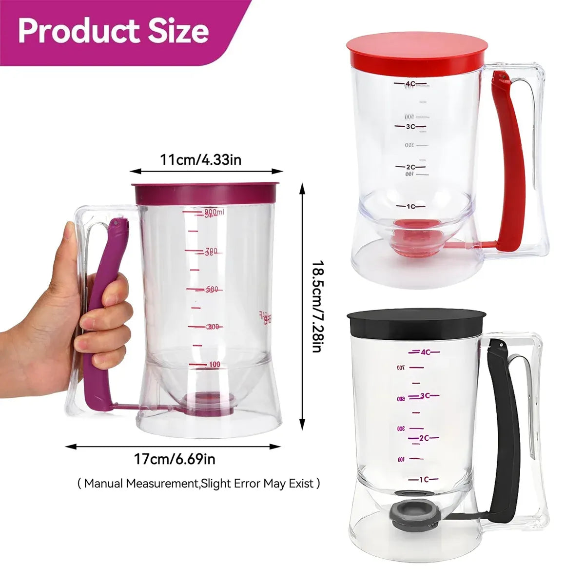 Batter Dispenser Measuring Cup Funnel Cake Cupcake Pancake Baking Tool - Purple