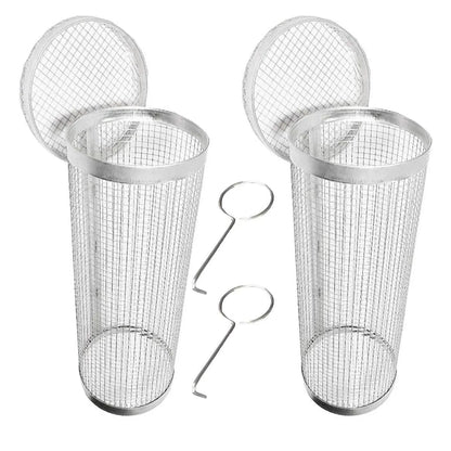 2pcs BBQ Basket Round Grill Cage Portable Rotating Net for Outdoor Cooking - Large
