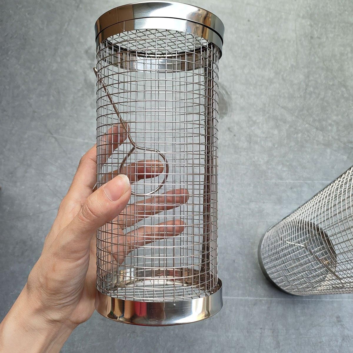 2pcs BBQ Basket Round Grill Cage Portable Rotating Net for Outdoor Cooking - Small