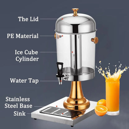8L Stainless Steel Juice Dispenser Cold Beverage Coffee Milk Tea Machine - Golden