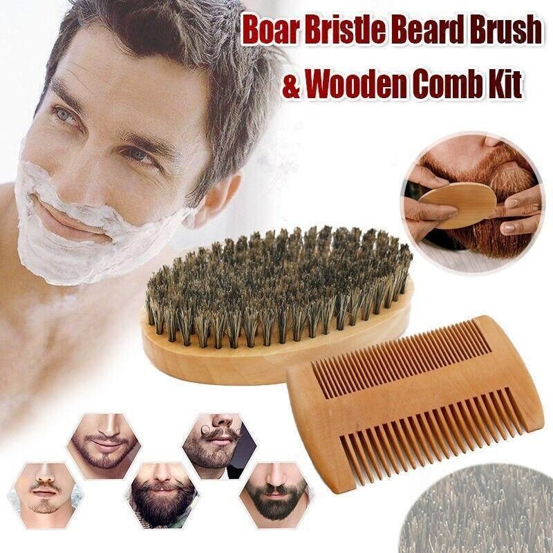 Boar Bristle Beard Brush & Wooden Comb Kit Beard Care Kit L Beard Grooming Kit