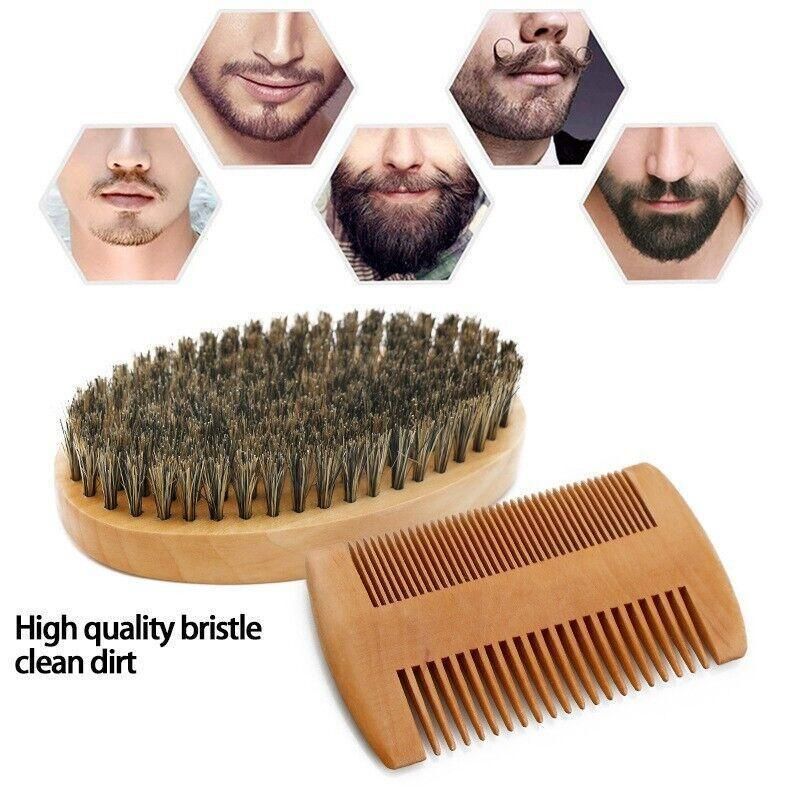 Boar Bristle Beard Brush & Wooden Comb Kit Beard Care Kit L Beard Grooming Kit