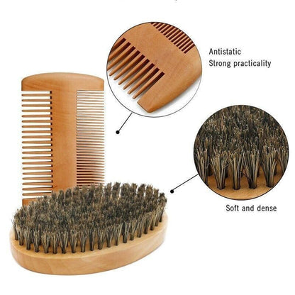 Boar Bristle Beard Brush & Wooden Comb Kit Beard Care Kit L Beard Grooming Kit