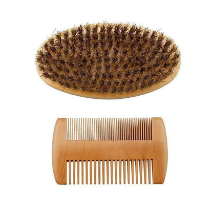Boar Bristle Beard Brush & Wooden Comb Kit Beard Care Kit L Beard Grooming Kit