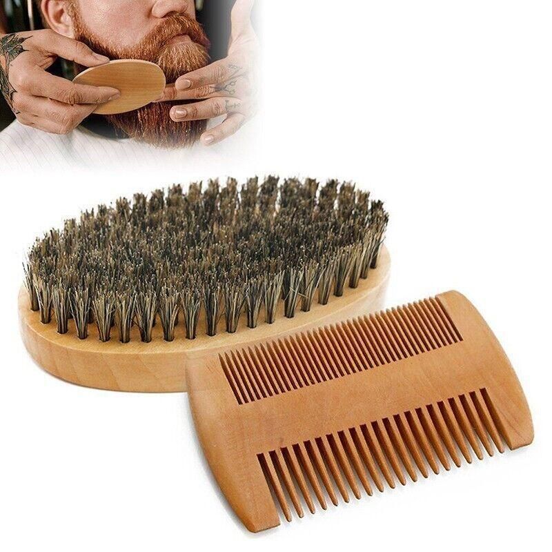Boar Bristle Beard Brush & Wooden Comb Kit Beard Care Kit L Beard Grooming Kit