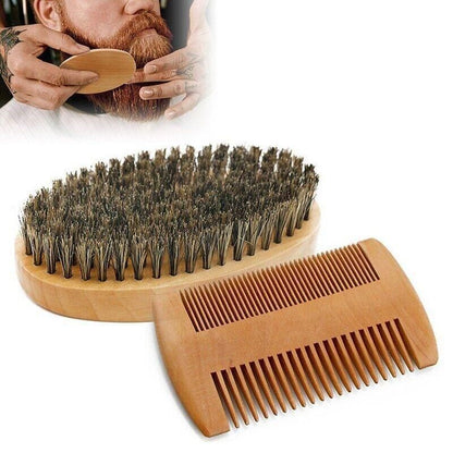 Boar Bristle Beard Brush & Wooden Comb Kit Beard Care Kit L Beard Grooming Kit