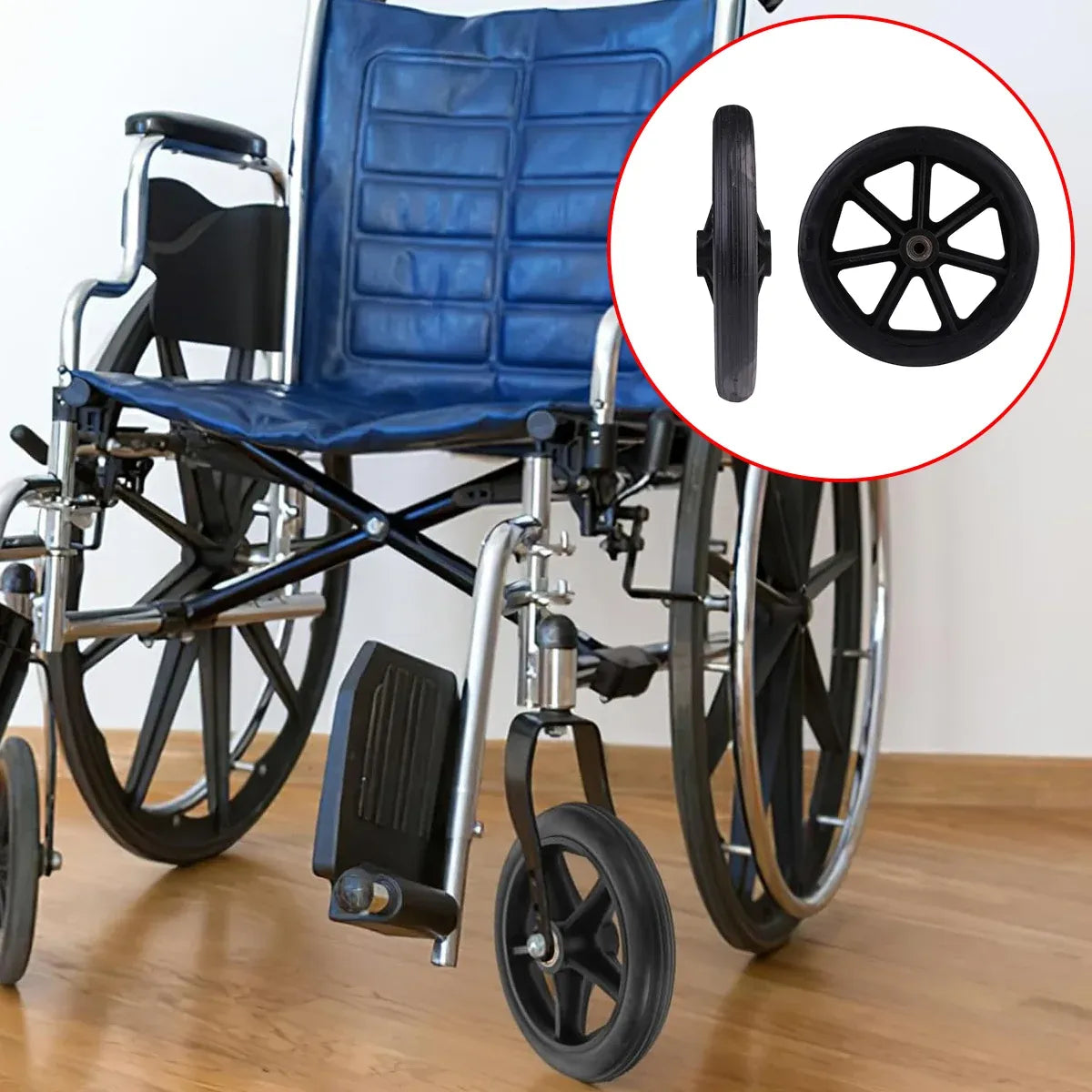 2PCS 8 Inch Wheelchair Front Wheels with Bearings Solid Replacement Wheels