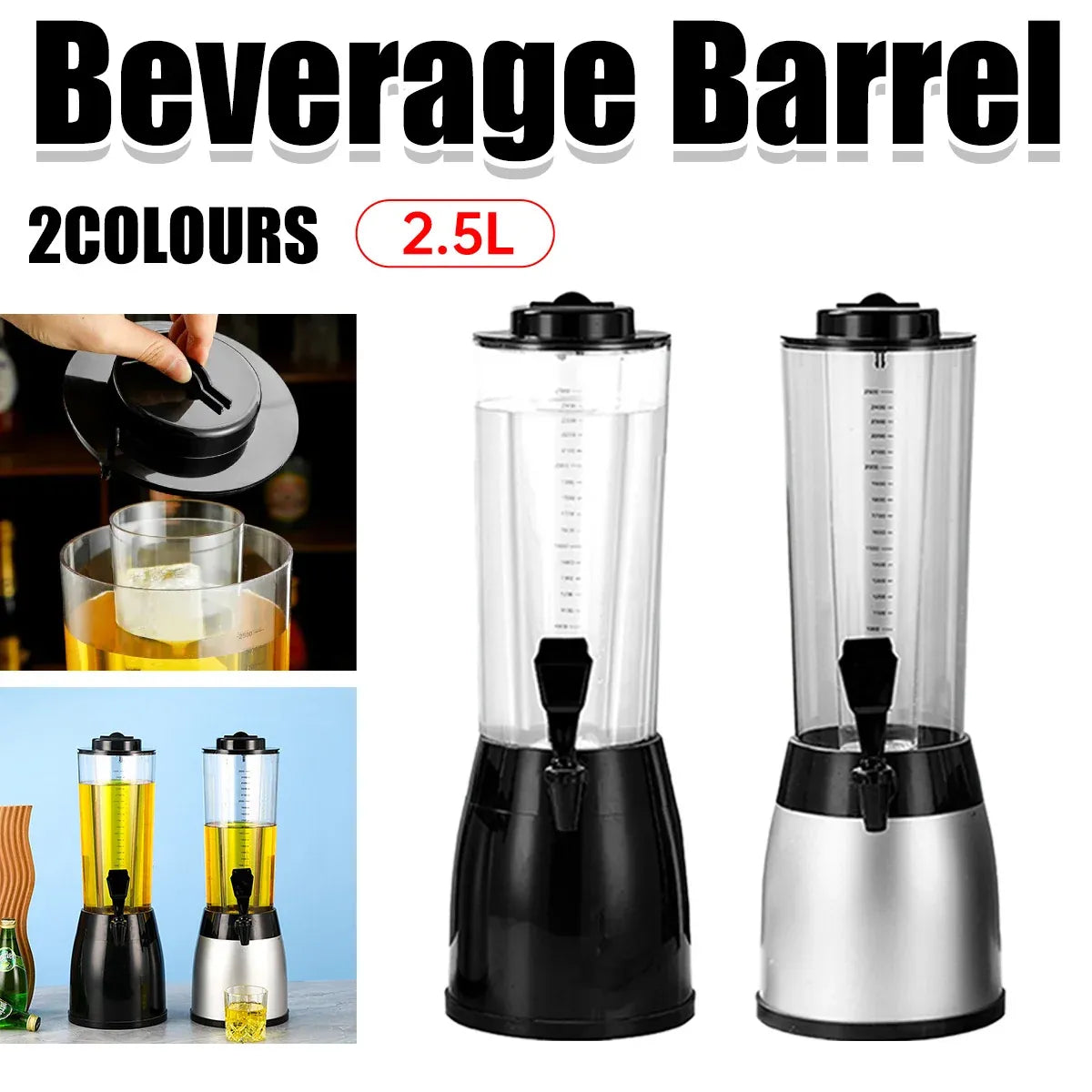 2.5L Beer Tower Beverage Dispenser Clear for Bar Party Home KTV Drink Serving - Silver