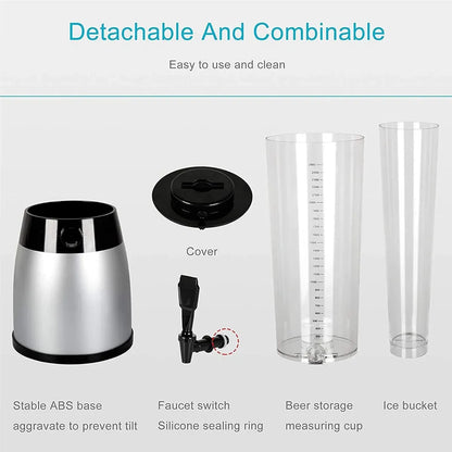 2.5L Beer Tower Beverage Dispenser Clear for Bar Party Home KTV Drink Serving - Silver