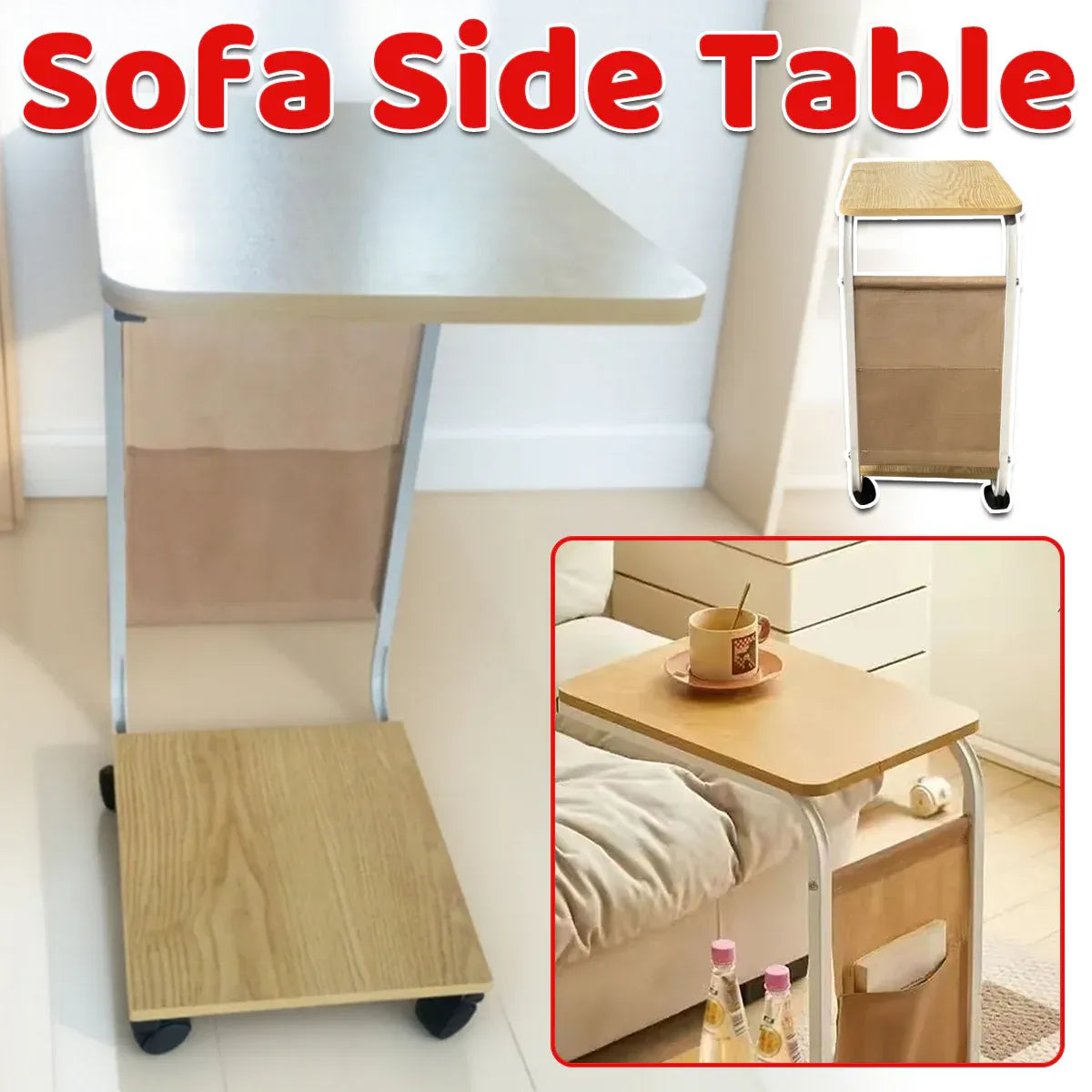 Mobile Coffee Table Tea Table Computer Desk with Wheels for Living Room Home