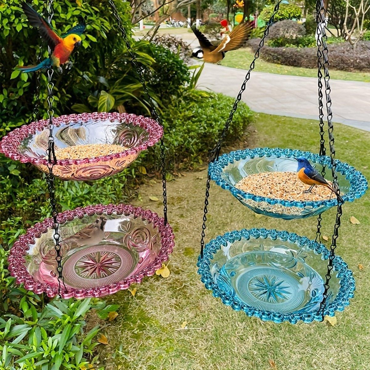 Outdoor Hanging Bird Feeder Bath Garden Patio Decoration for Attracting Birds - Grey