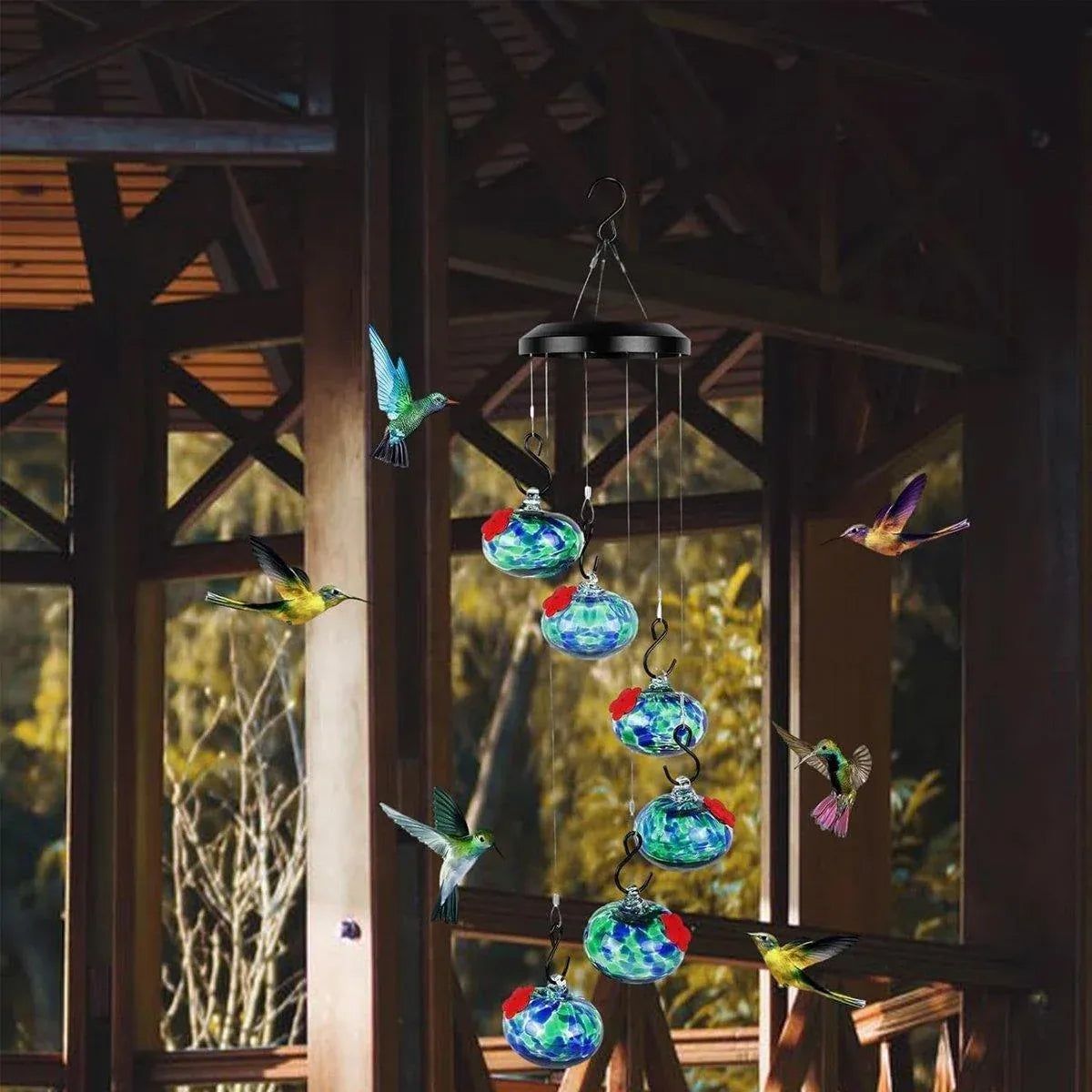 Hanging Hummingbird Feeder Outdoor Garden Nectar Dispenser Attracting Birds - Red Green