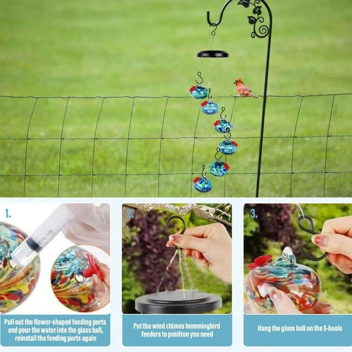 Hanging Hummingbird Feeder Outdoor Garden Nectar Dispenser Attracting Birds - Red Green
