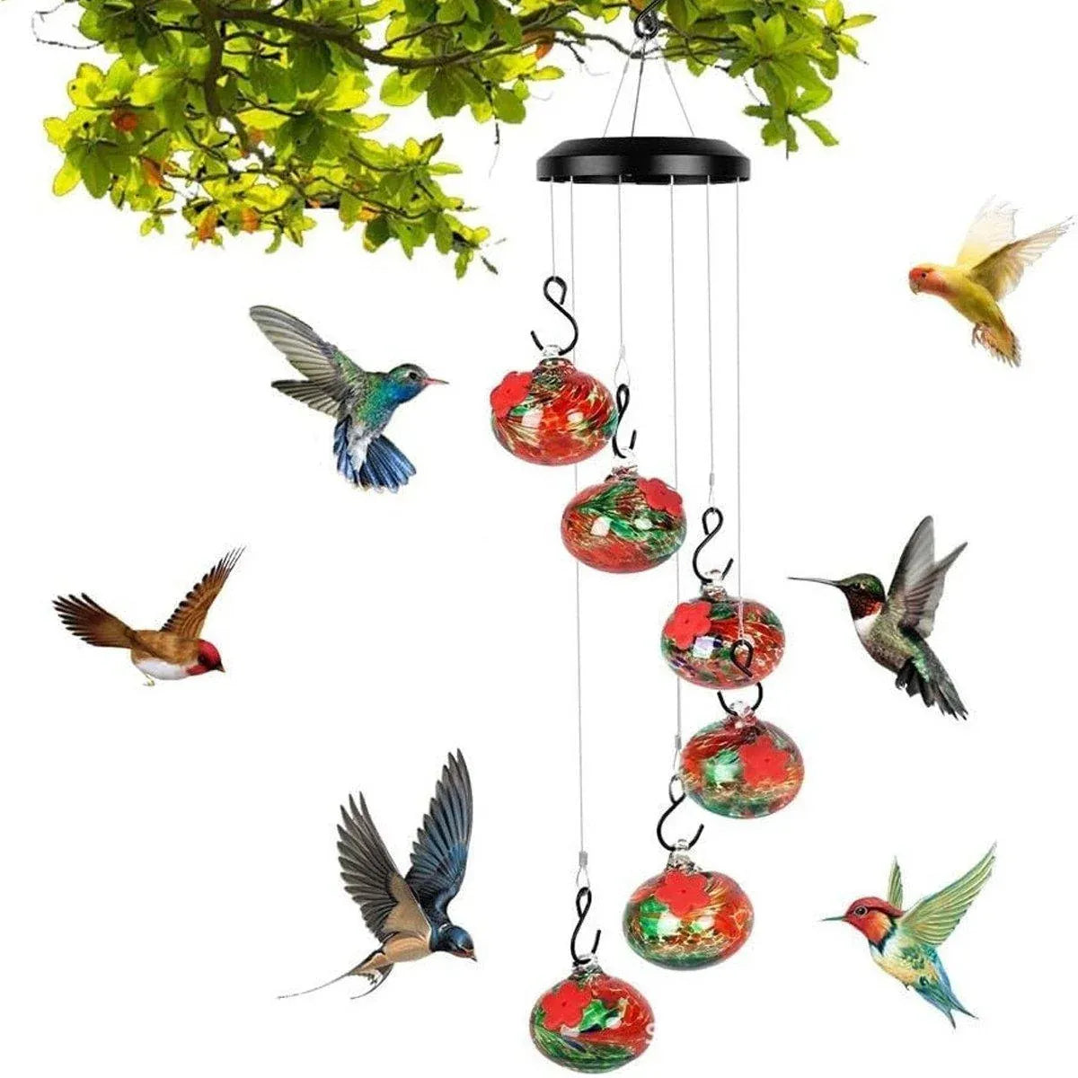 Hanging Hummingbird Feeder Outdoor Garden Nectar Dispenser Attracting Birds - Red Green