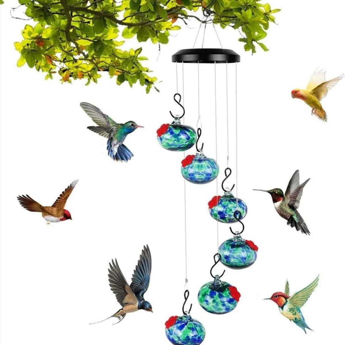 Hanging Hummingbird Feeder Outdoor Garden Nectar Dispenser Attracting Birds - Red Green