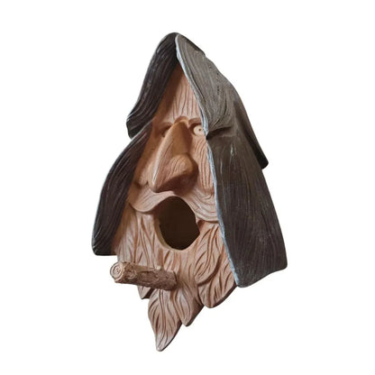 Human Face Birdhouse Resin Garden Ornament Outdoor Bird Nest Decor Statue