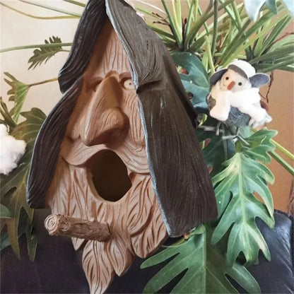 Human Face Birdhouse Resin Garden Ornament Outdoor Bird Nest Decor Statue