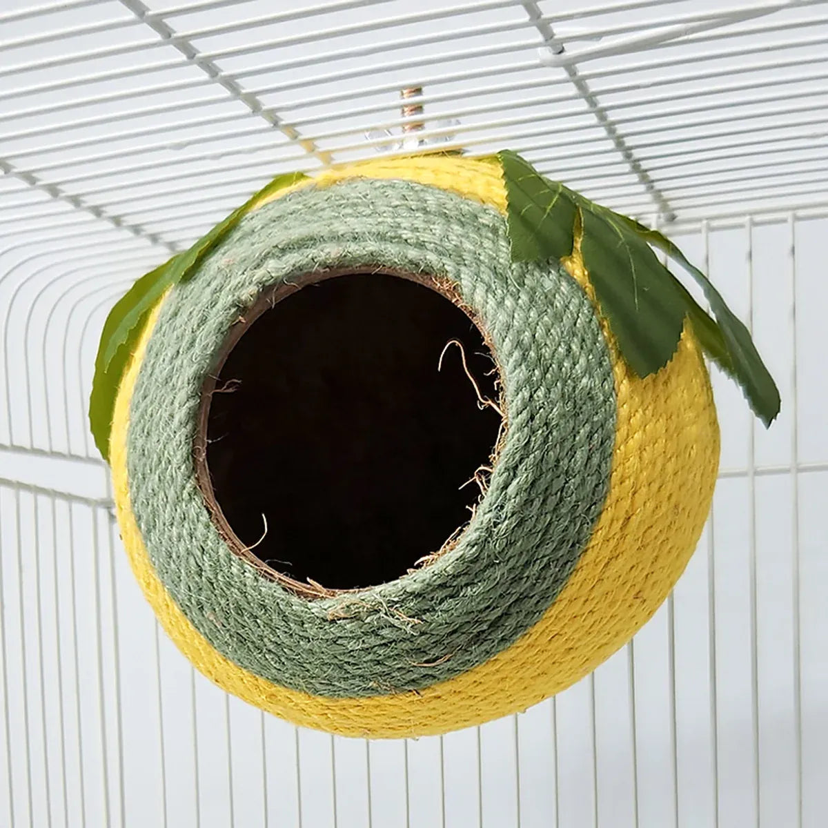 Bird Nest Parrot Nest Coconut Shell Braided Twine Colourful Cage Hanging Bed - White-Green-Screw Model