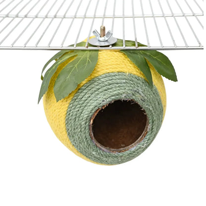 Bird Nest Parrot Nest Coconut Shell Braided Twine Colourful Cage Hanging Bed - Green-Yellow-Screw Model