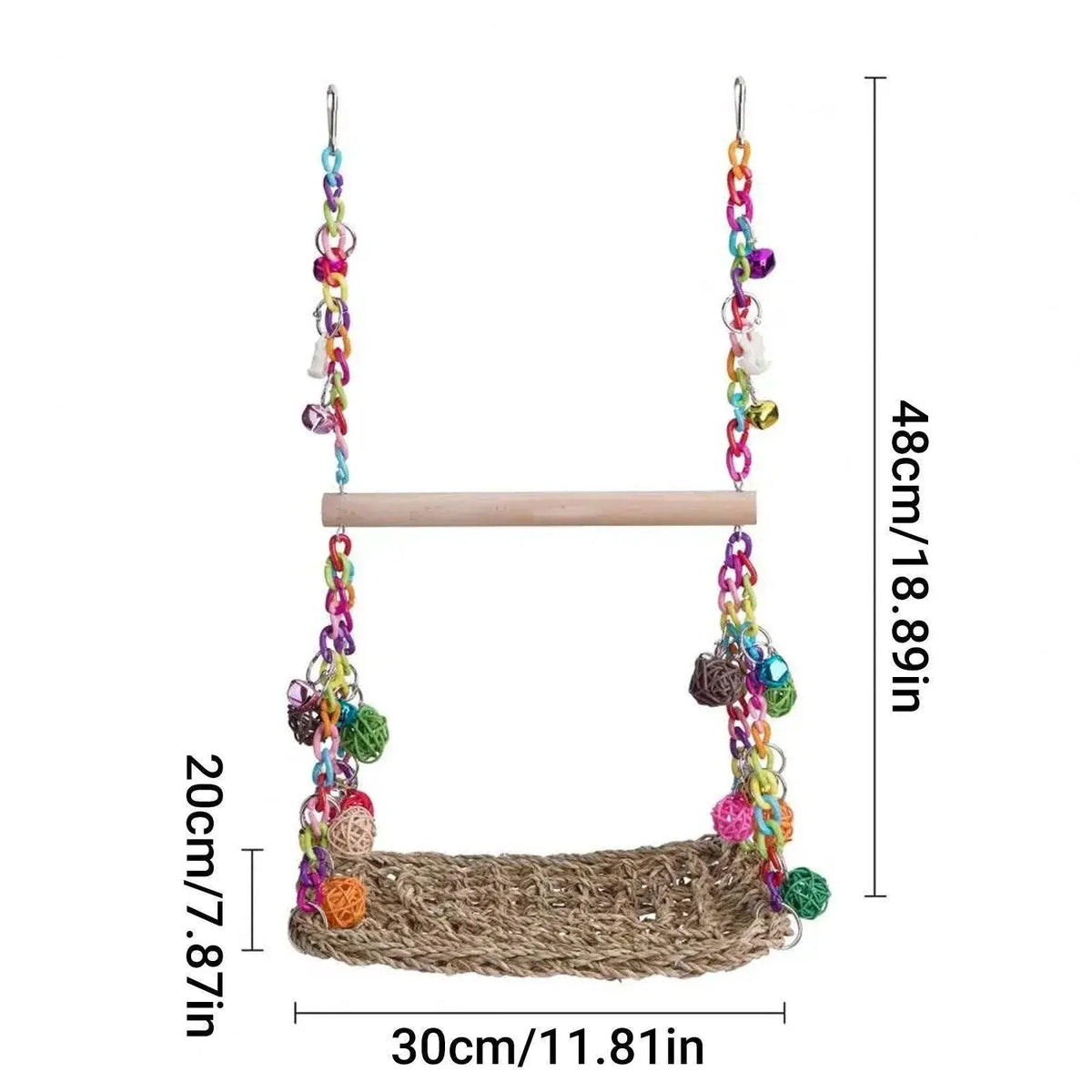 Parrot Hammock Swing Toy with Colourful Chain Double Swing Bird Cage Play