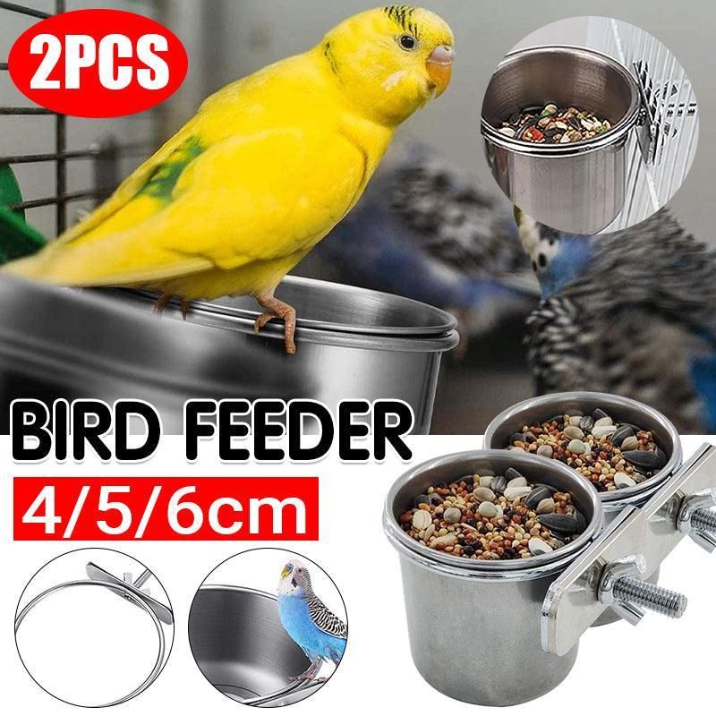 2X 4/5/6Cm Parrot Pet Stainless Steel Food Water Bowl Bird Feeder Crate Cage - 6CM*2PCS