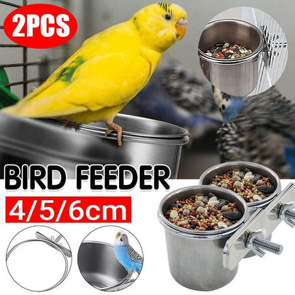 2X 4/5/6Cm Parrot Pet Stainless Steel Food Water Bowl Bird Feeder Crate Cage - 6CM*2PCS