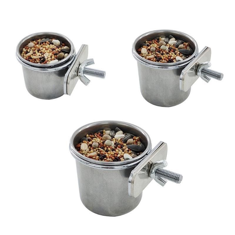 2X 4/5/6Cm Parrot Pet Stainless Steel Food Water Bowl Bird Feeder Crate Cage - 6CM*2PCS
