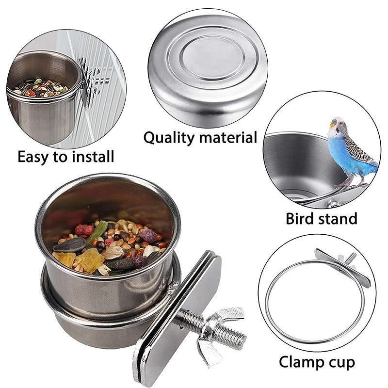 2X 4/5/6Cm Parrot Pet Stainless Steel Food Water Bowl Bird Feeder Crate Cage - 6CM*2PCS
