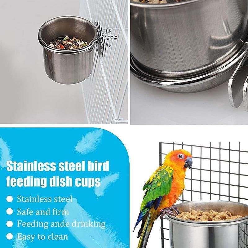 2X 4/5/6Cm Parrot Pet Stainless Steel Food Water Bowl Bird Feeder Crate Cage - 6CM*2PCS