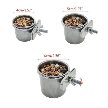 2X 4/5/6Cm Parrot Pet Stainless Steel Food Water Bowl Bird Feeder Crate Cage - 6CM*2PCS