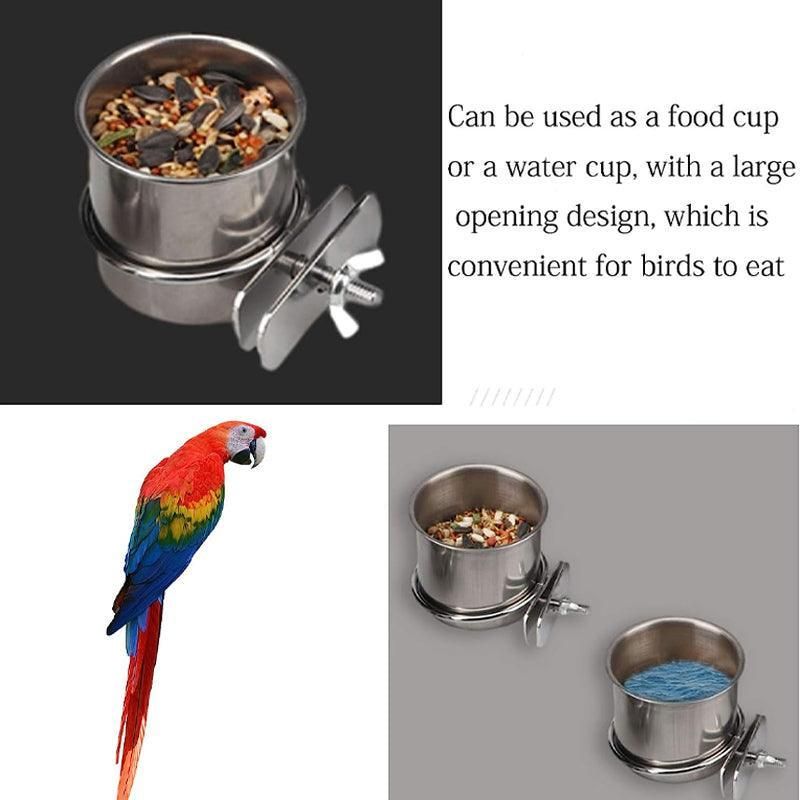 2X 4/5/6Cm Parrot Pet Stainless Steel Food Water Bowl Bird Feeder Crate Cage - 6CM*2PCS