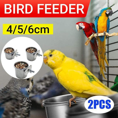 2X 4/5/6Cm Parrot Pet Stainless Steel Food Water Bowl Bird Feeder Crate Cage - 6CM*2PCS