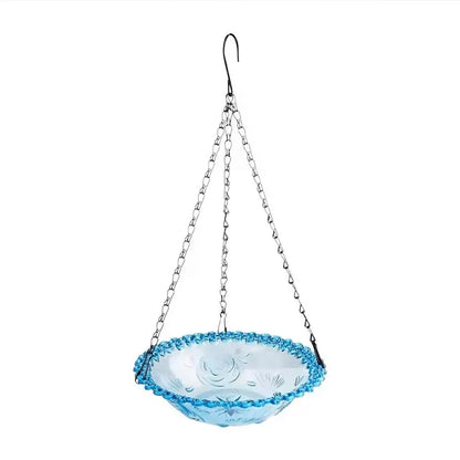 Balcony Bird Feeder Hanging Rail Mount Outdoor Suspended Feeding Station Garden - Blue