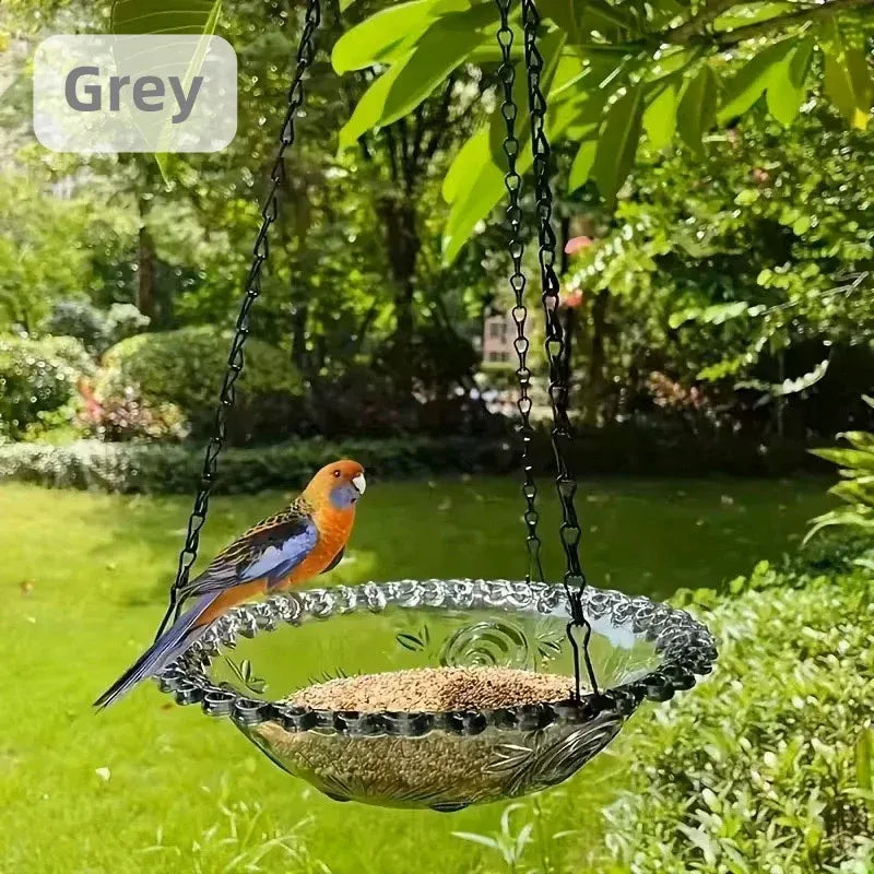 Balcony Bird Feeder Hanging Rail Mount Outdoor Suspended Feeding Station Garden - Blue