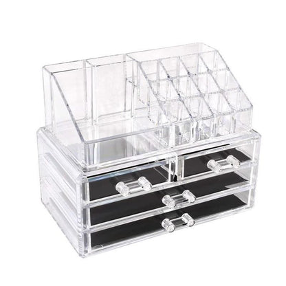 Holder Cosmetic Makeup Organiser 4 Drawer Storage Jewellery Box Clear Acrylic - With Black Mesh Pad