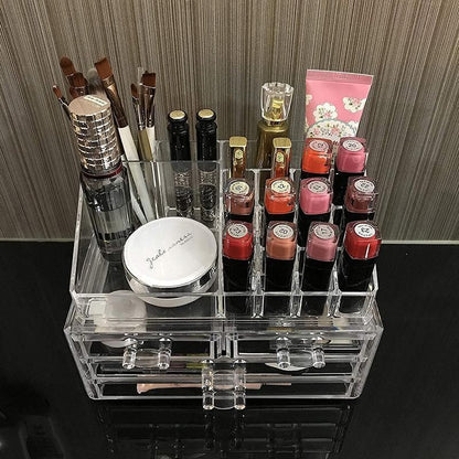 Holder Cosmetic Makeup Organiser 4 Drawer Storage Jewellery Box Clear Acrylic - With Black Mesh Pad