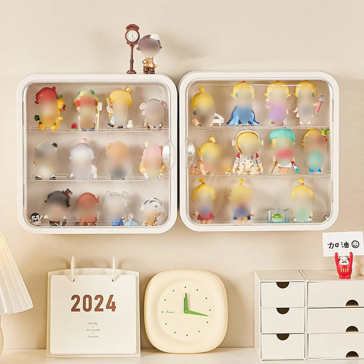 Wall Mounted Blind Box Display Cabinet Punch Free Dustproof Storage Organizer