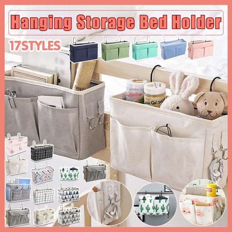 Hanging Bedside Storage Caddy with Pockets for Bunk Bed Dorm Couch Organizing - Blue Triangle