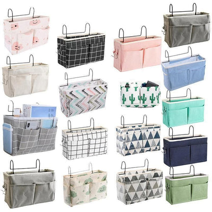 Hanging Bedside Storage Caddy with Pockets for Bunk Bed Dorm Couch Organizing - Blue Triangle