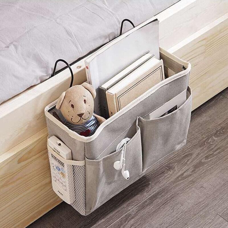 Hanging Bedside Storage Caddy with Pockets for Bunk Bed Dorm Couch Organizing - Blue Triangle