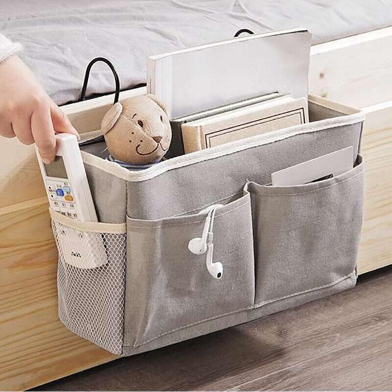 Hanging Bedside Storage Caddy with Pockets for Bunk Bed Dorm Couch Organizing - Blue Triangle