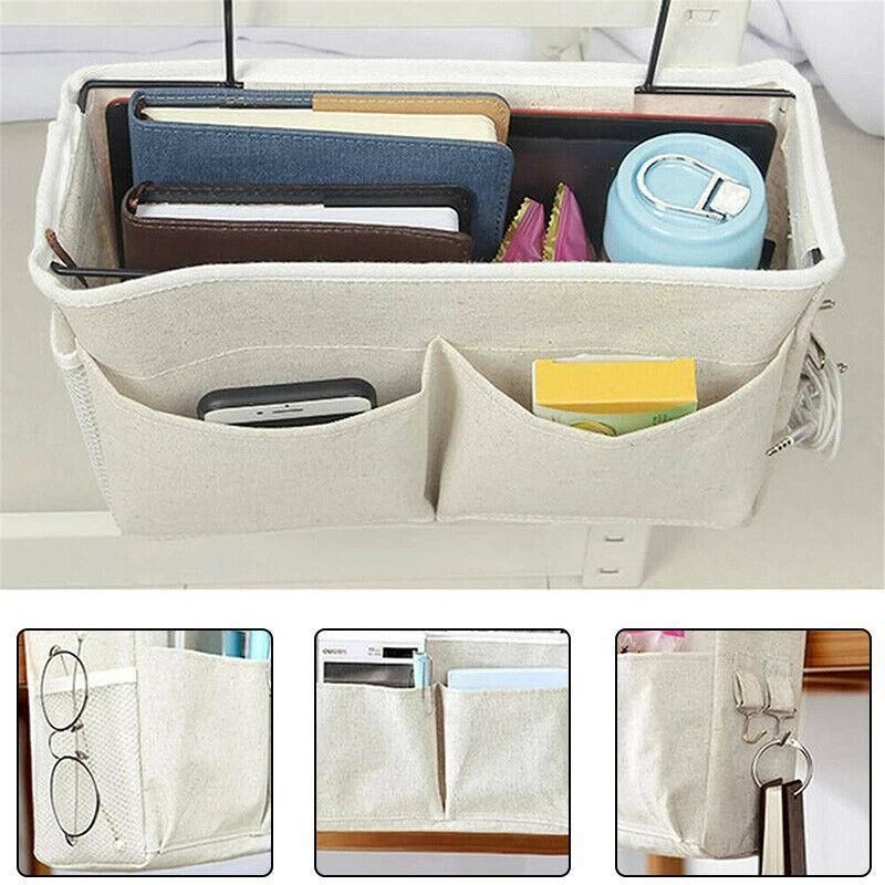 Hanging Bedside Storage Caddy with Pockets for Bunk Bed Dorm Couch Organizing - Blue Triangle