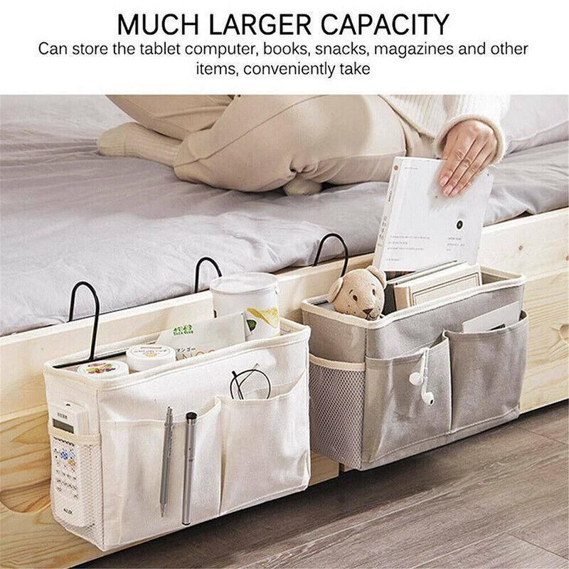 Hanging Bedside Storage Caddy with Pockets for Bunk Bed Dorm Couch Organizing - Blue Triangle