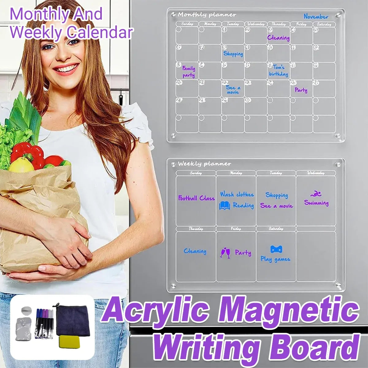 Magnetic Writing Board Transparent Acrylic Memo Board Reusable Note