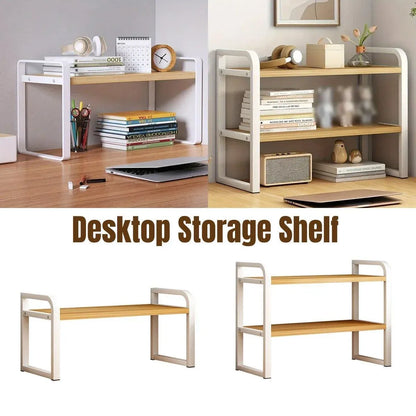 Adjustable Height Multi-Layer Desktop Bookshelf Home Office Floor Organizer Rack - 2 Shelves