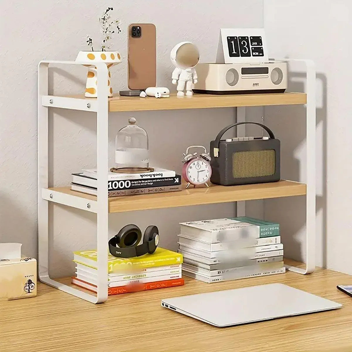 Adjustable Height Multi-Layer Desktop Bookshelf Home Office Floor Organizer Rack - 2 Shelves