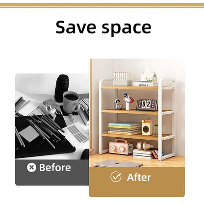 Adjustable Height Multi-Layer Desktop Bookshelf Home Office Floor Organizer Rack - 2 Shelves